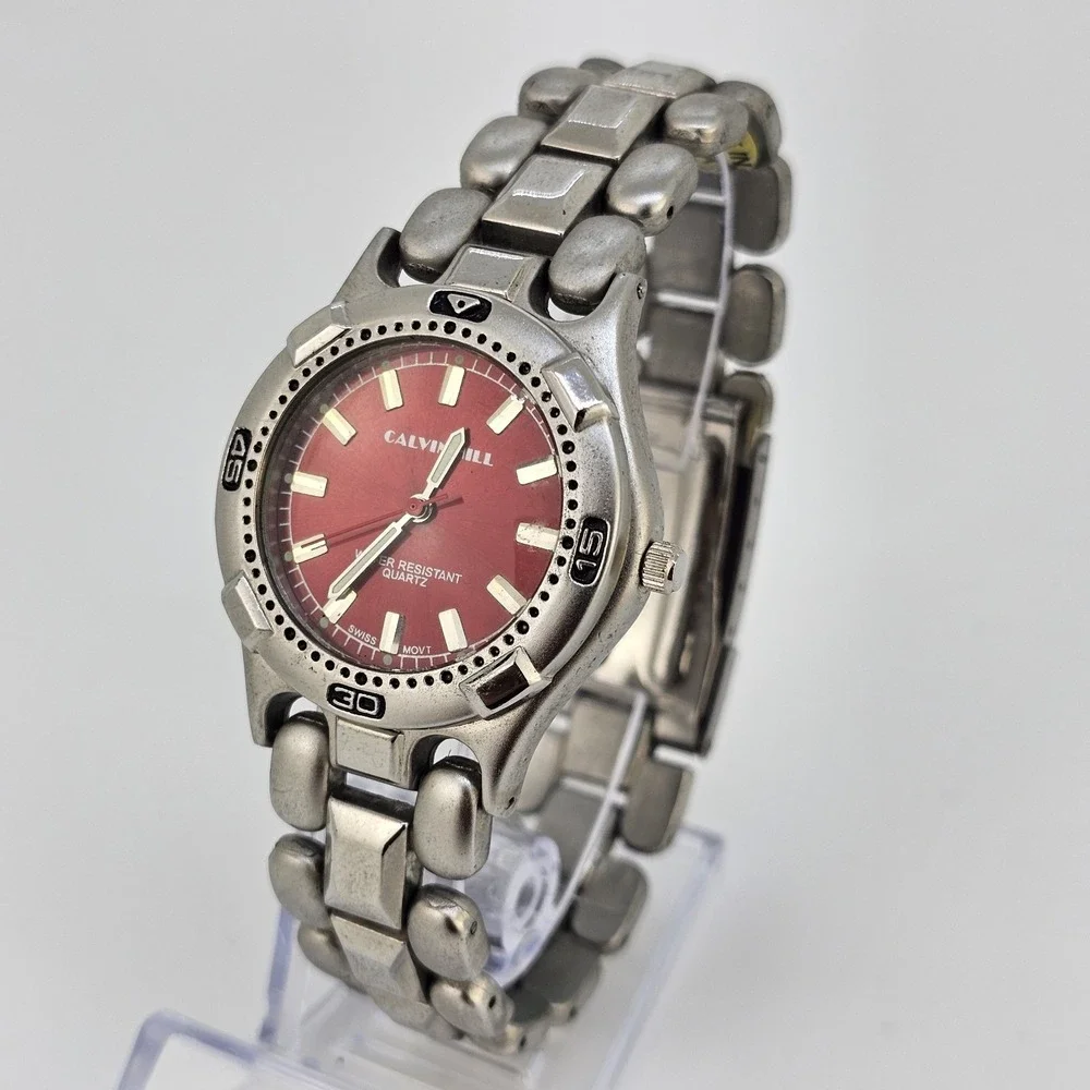 Calvin Hill Men's Watch 38MM Red Dial Gray Bracelet Band‎ 7.5
